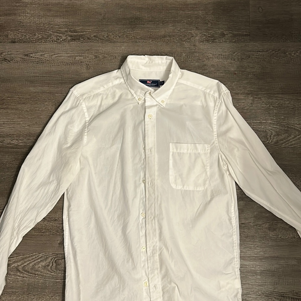 Vineyard Vines Stretch Poplin Solid Shirt. White Cap. Size S.